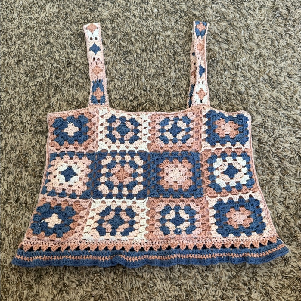 American Eagle Outfitters Crochet Tank Top - Pink, Blue, Cream